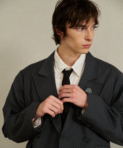 Striped Double-Breasted Jacket （Gray）