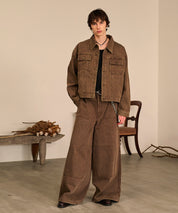 Studded Washed Denim Jacket （Brown)