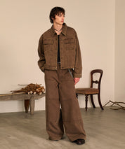 Studded Double Knee Baggy Pants（Brown)