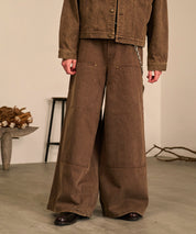 Studded Double Knee Baggy Pants（Brown)
