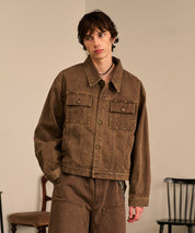 Studded Washed Denim Jacket （Brown)