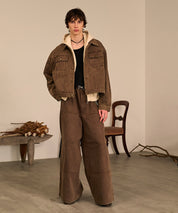 Studded Washed Denim Jacket （Brown)