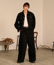 Studded Double Knee Baggy Pants（Black）