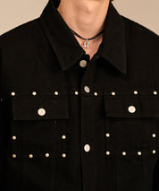 Studded Washed Denim Jacket （Black)