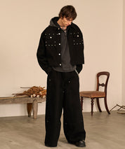 Studded Double Knee Baggy Pants（Black）