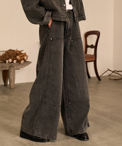 Studded Double Knee Baggy Pants（Gray)