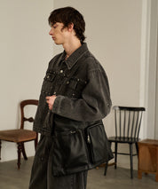 2-way Leather Shoulder Bag（Black）