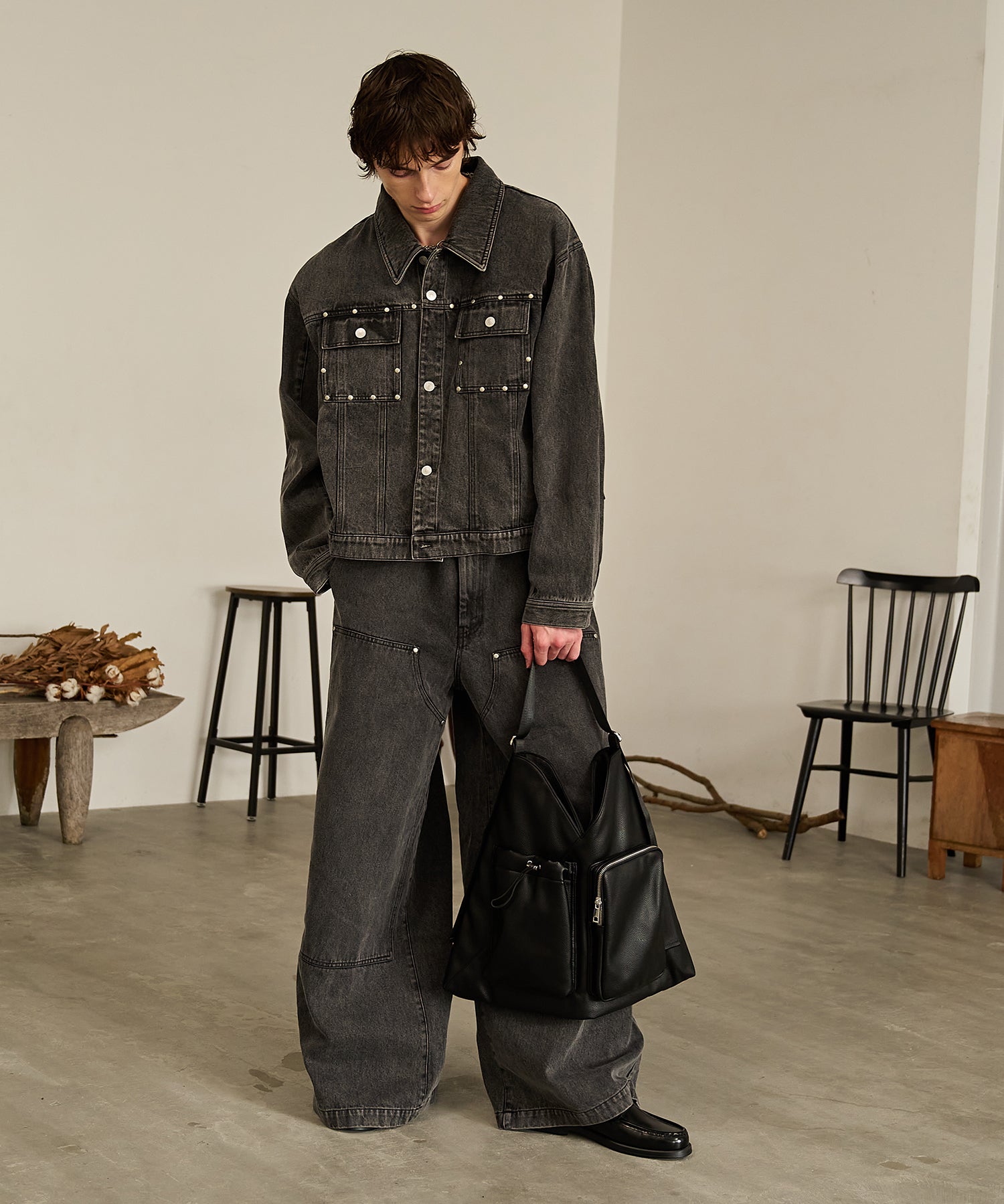 2-way Leather Shoulder Bag（Black）