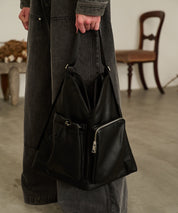 2-way Leather Shoulder Bag（Black）