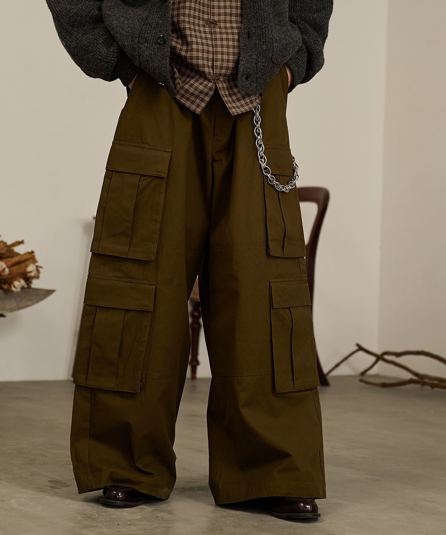 Double Pocket Cargo Pants (Khaki)