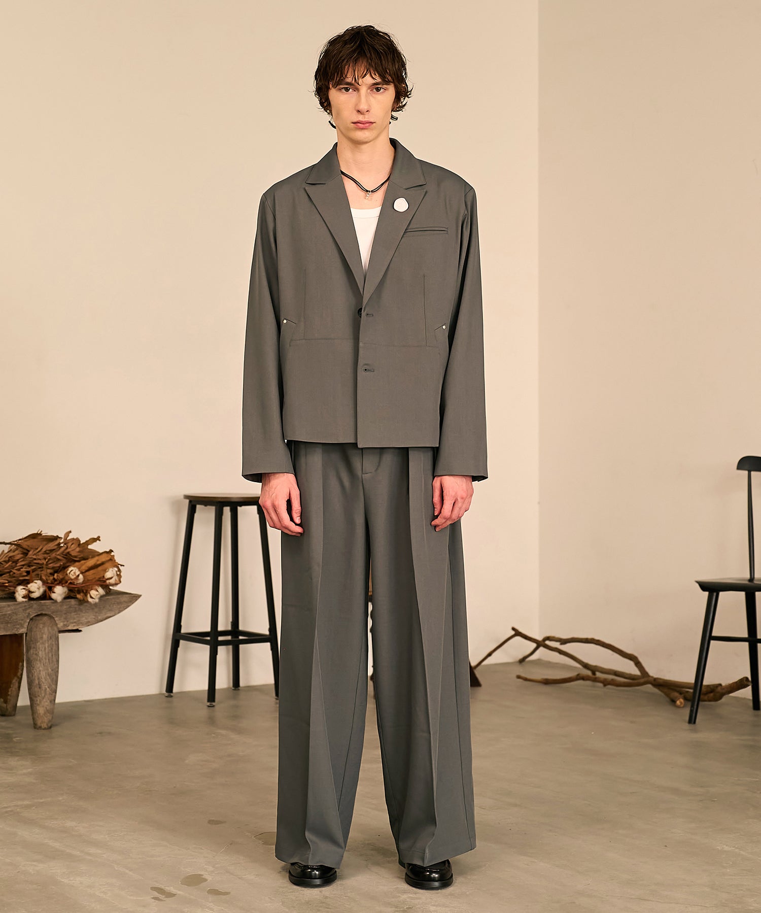 Riveted Single Short Jacket （Gray）