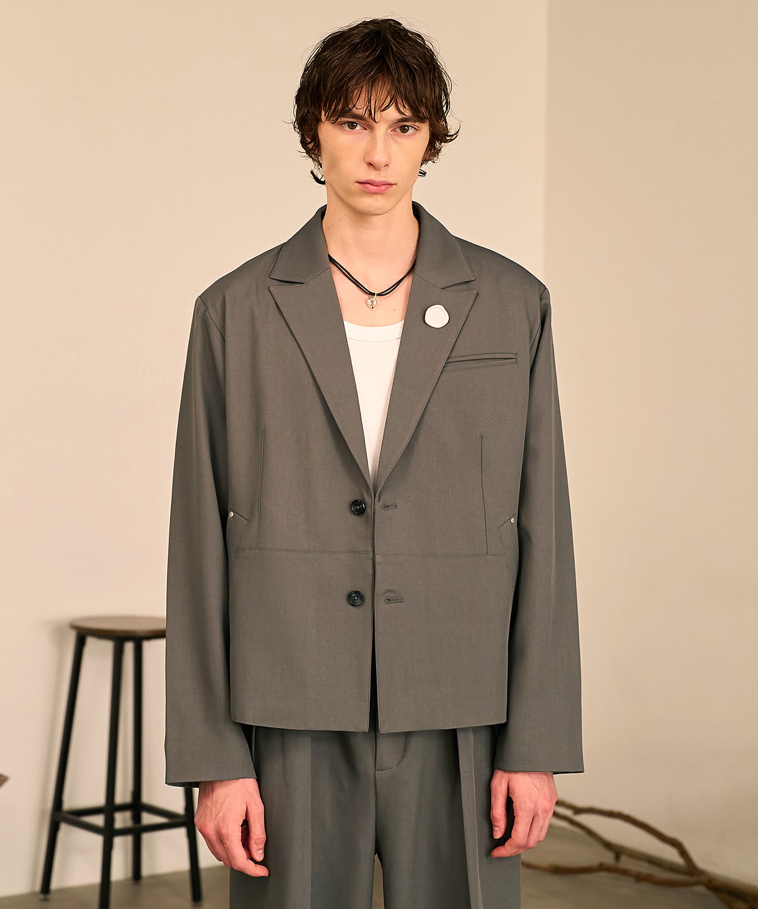 Riveted Single Short Jacket （Gray）