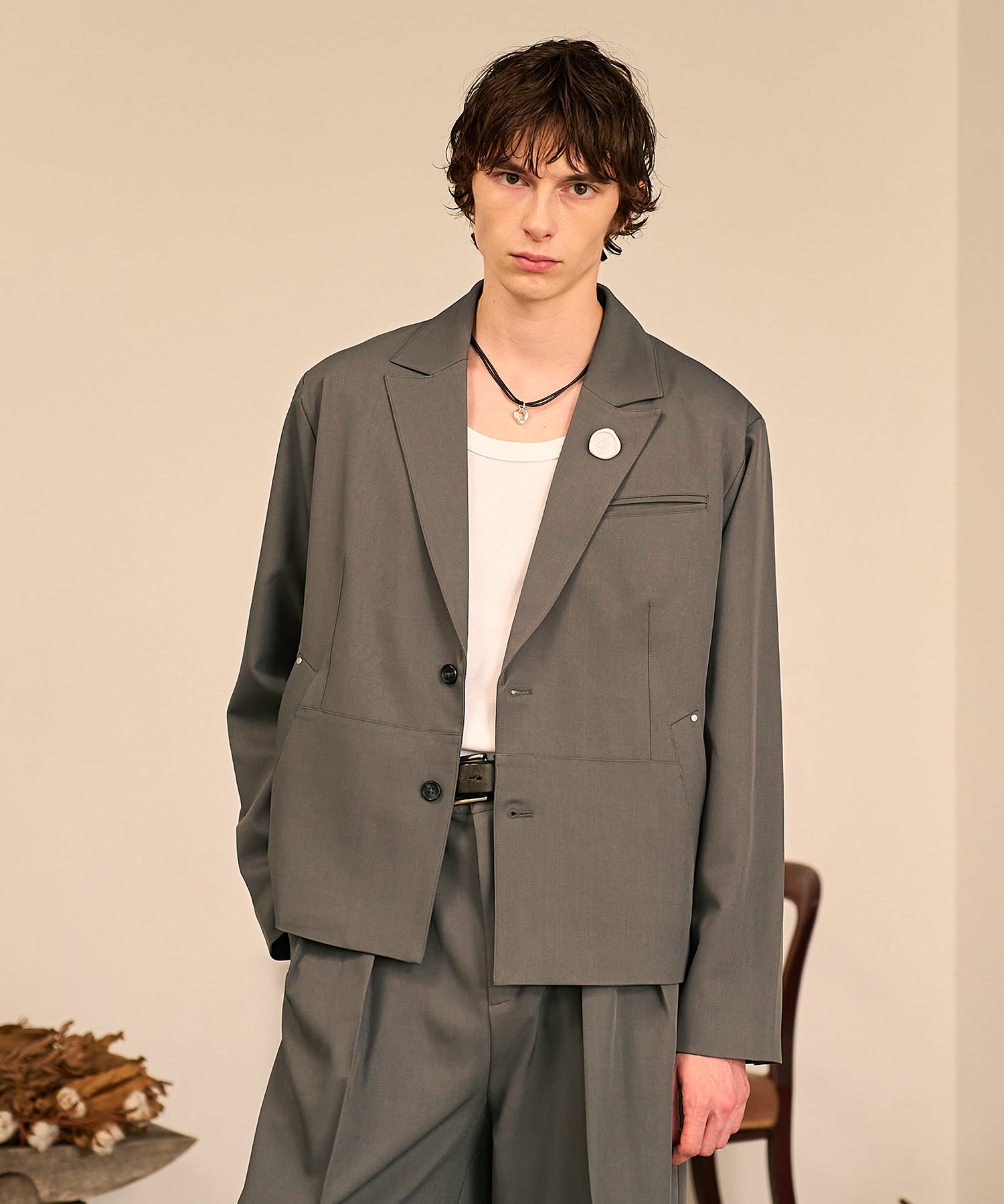 Riveted Single Short Jacket （Gray）