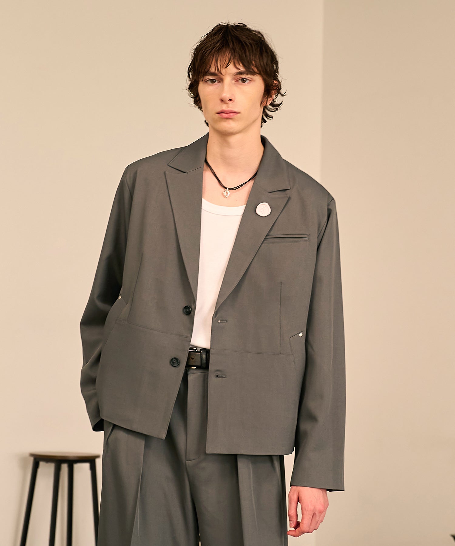 Riveted Single Short Jacket （Gray）