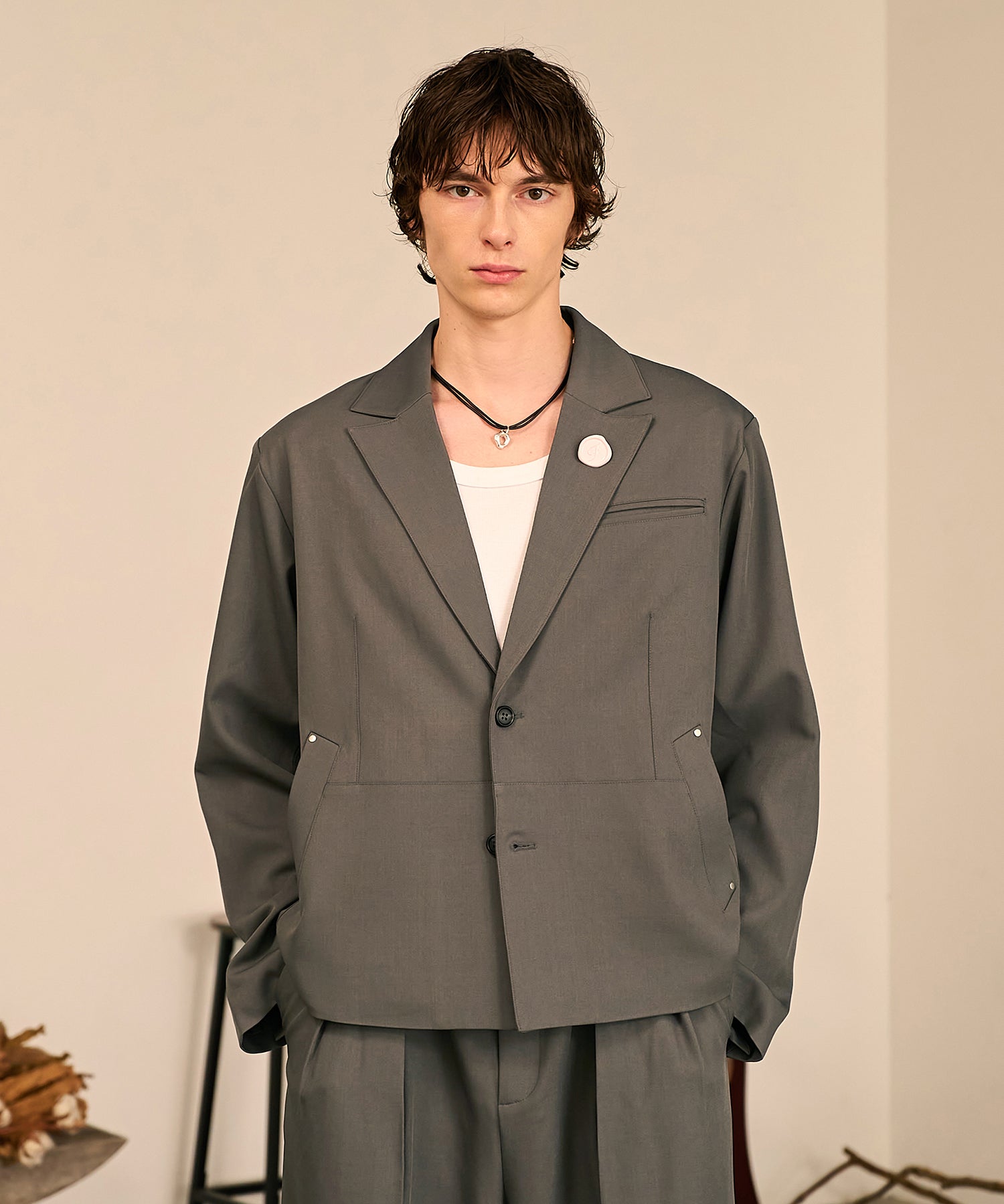 Riveted Single Short Jacket （Gray）