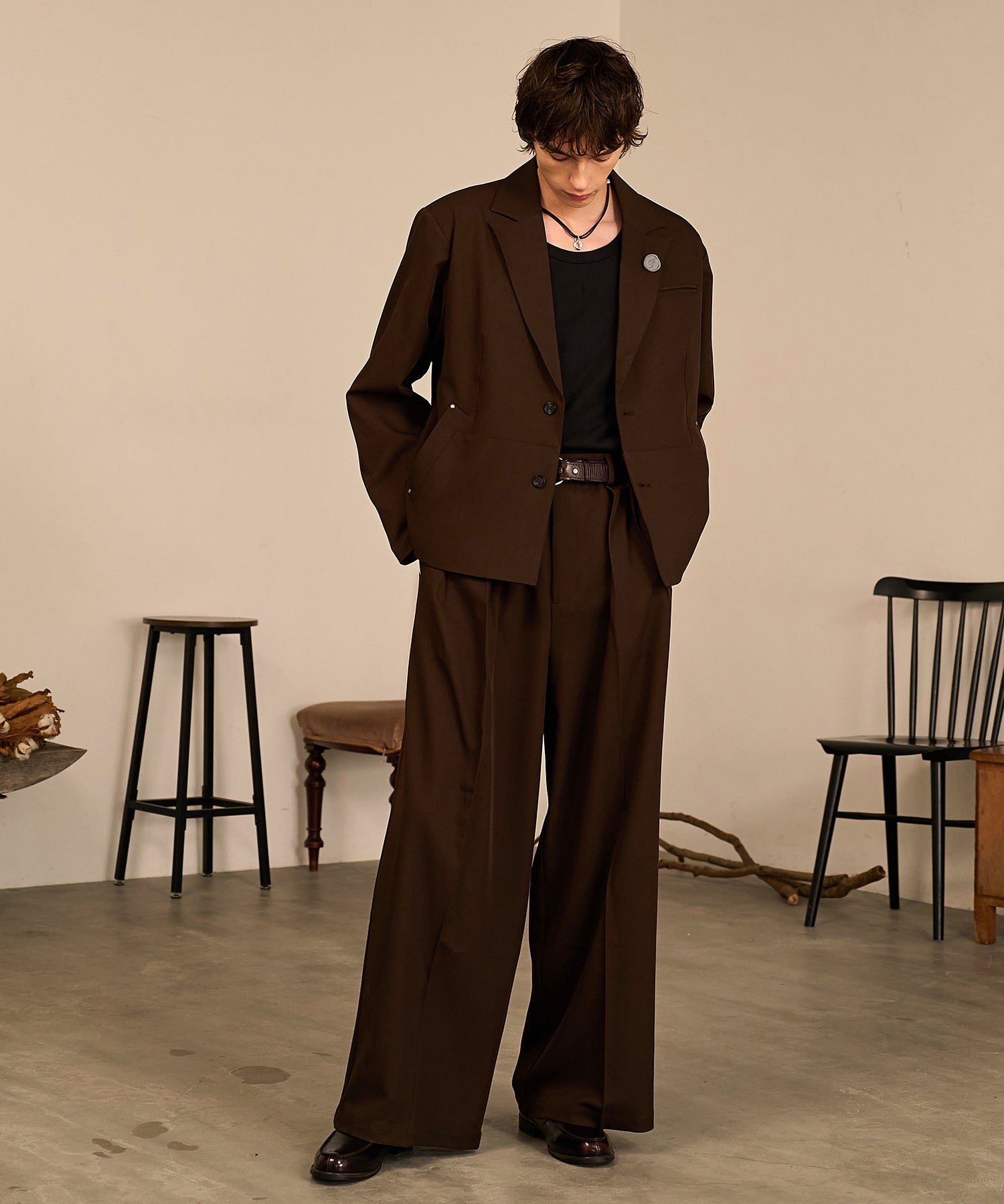 Riveted Baggy Slacks （Brown）