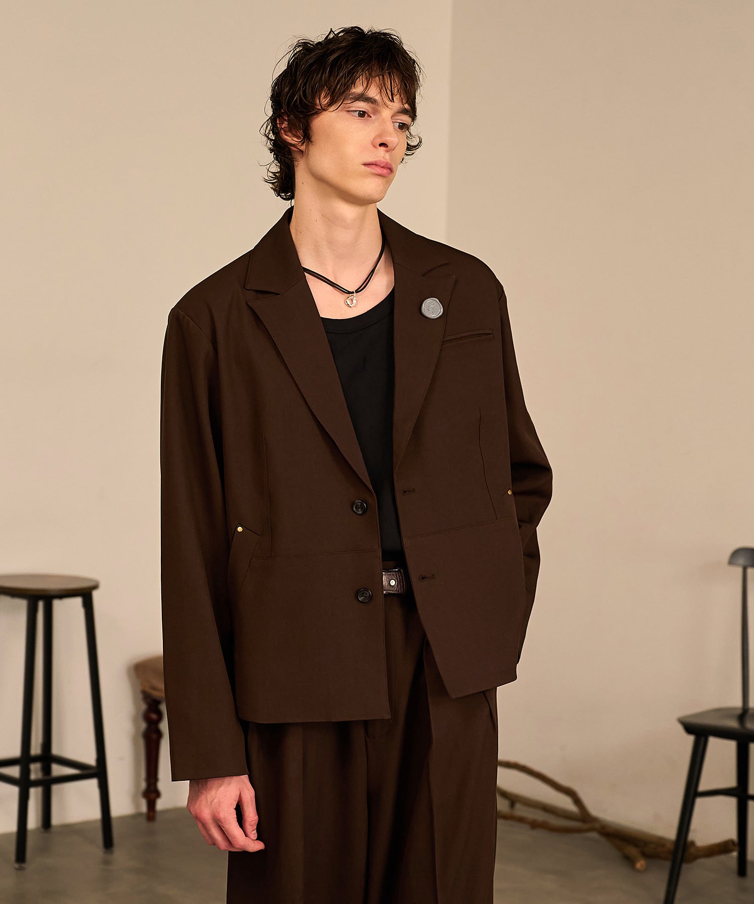 Riveted Single Short Jacket （Brown）