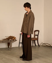 Grid Check Open Collar Shirt（Brown）