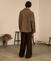 Grid Check Open Collar Shirt（Brown）