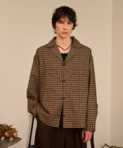 Grid Check Open Collar Shirt（Brown）
