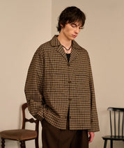Grid Check Open Collar Shirt（Brown）