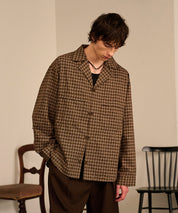 Grid Check Open Collar Shirt（Brown）