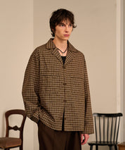Grid Check Open Collar Shirt（Brown）