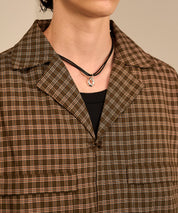 Grid Check Open Collar Shirt（Brown）
