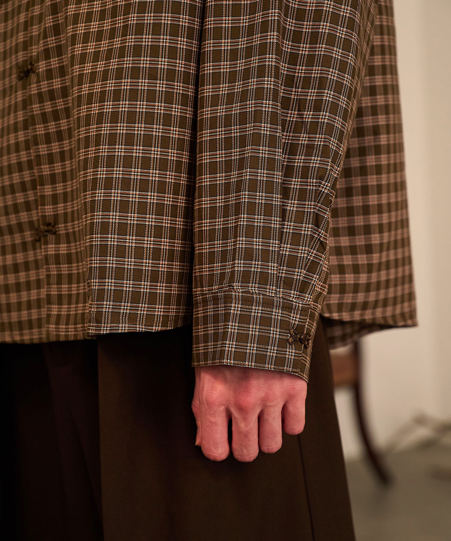 Grid Check Open Collar Shirt（Brown）