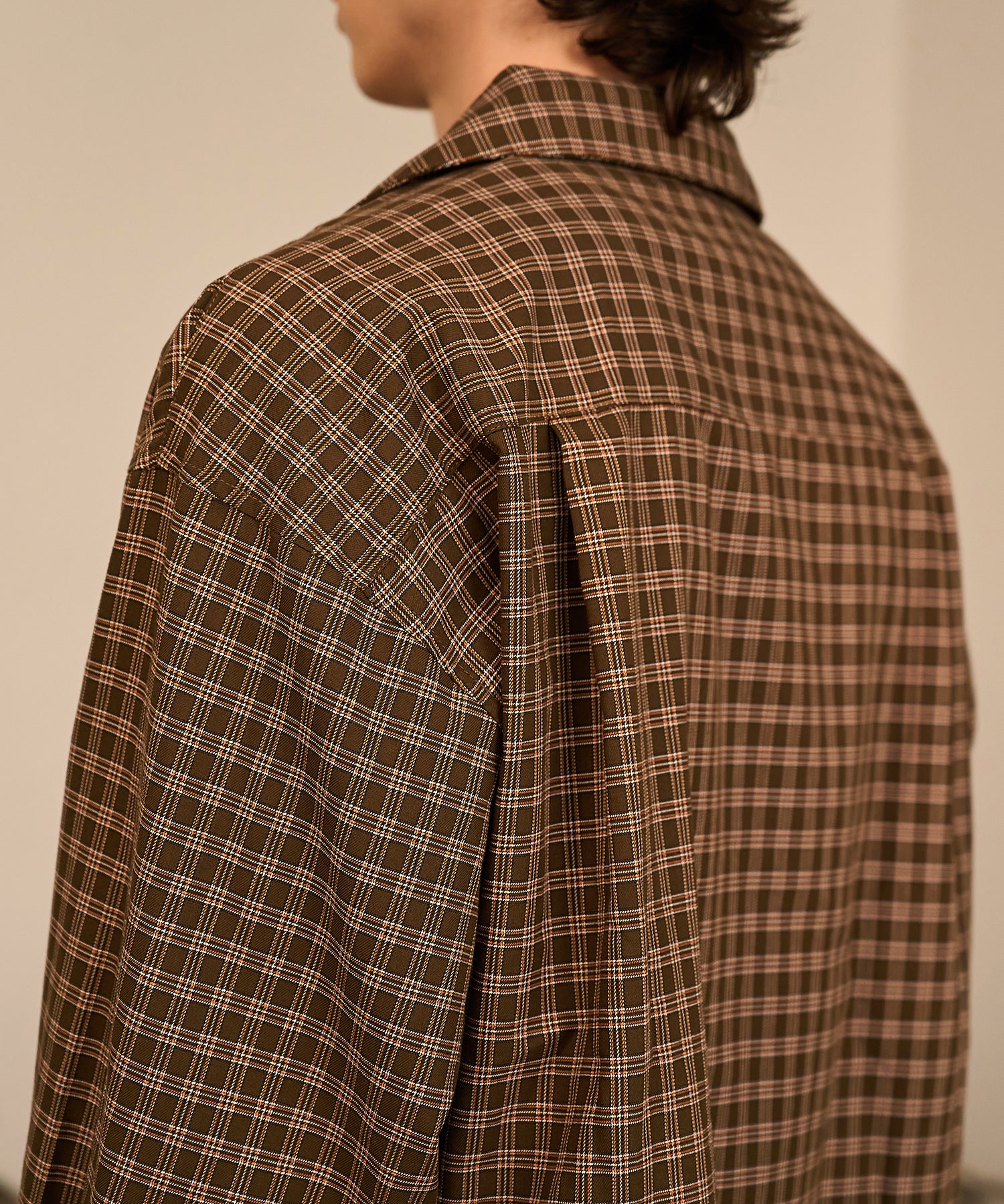 Grid Check Open Collar Shirt（Brown）