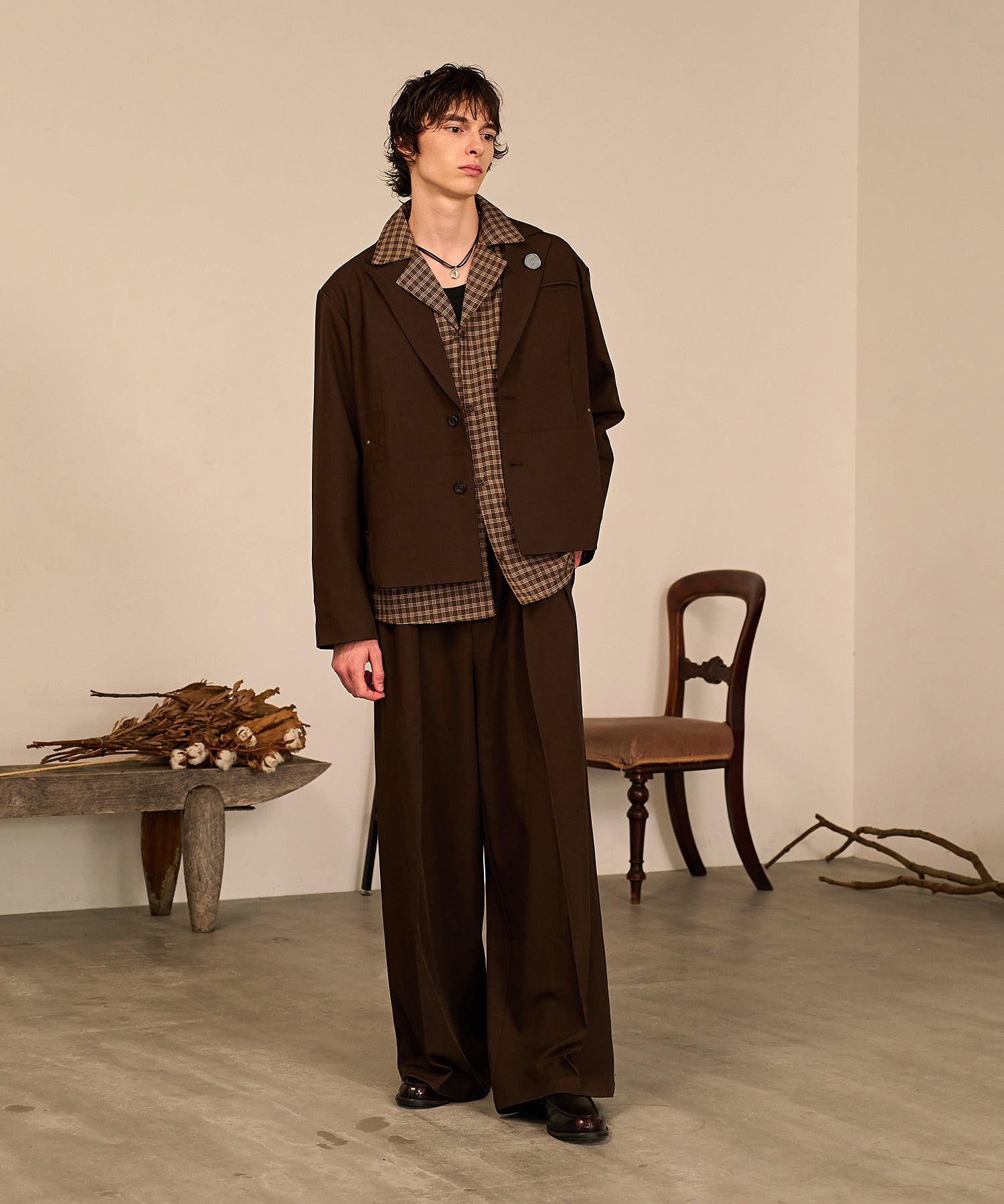 Riveted Single Short Jacket （Brown）