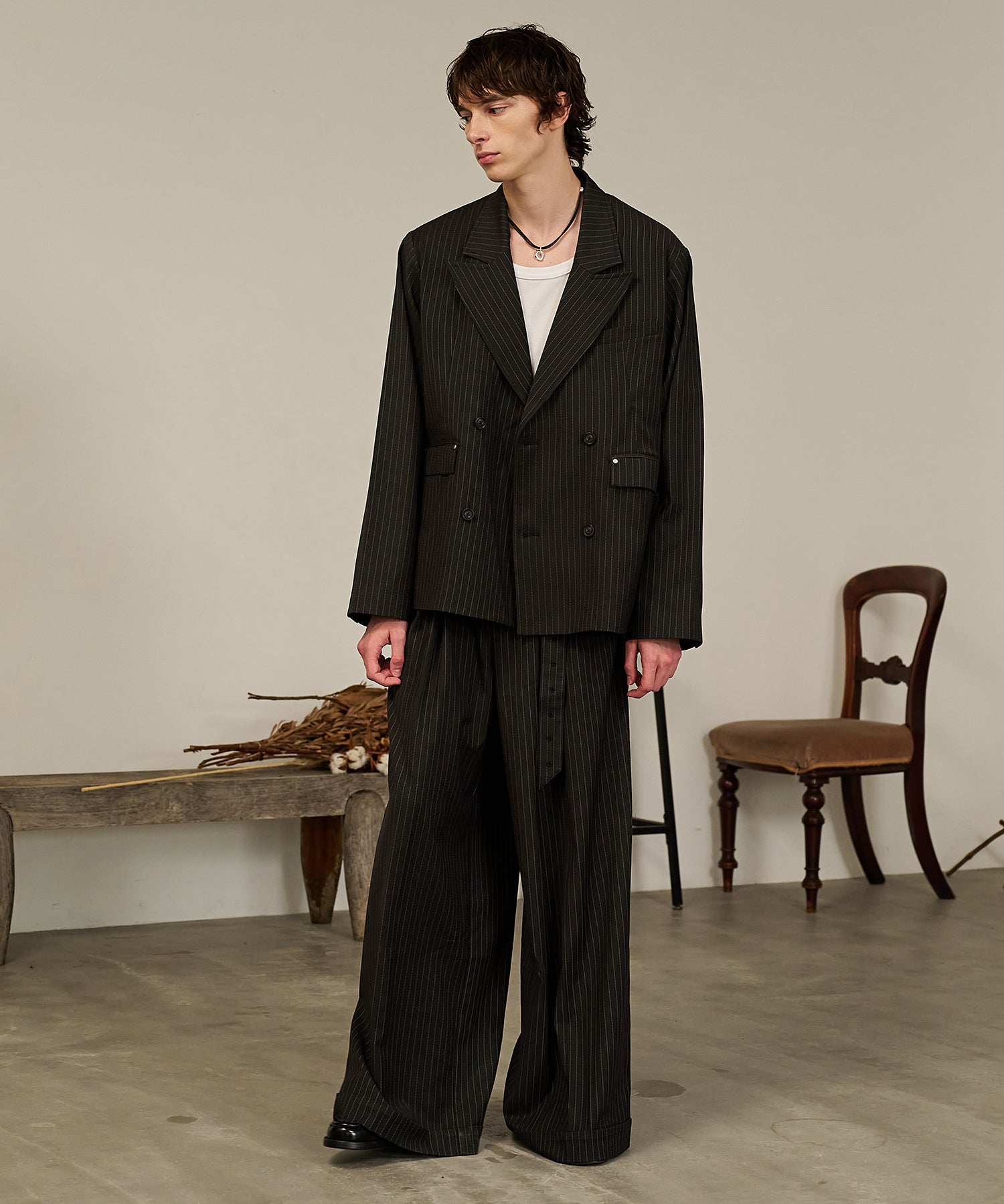 Striped Double-Breasted Jacket （Black）