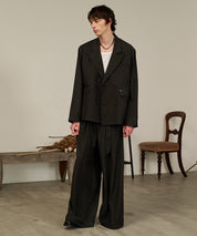 Striped Belted Baggy Slacks （Black）