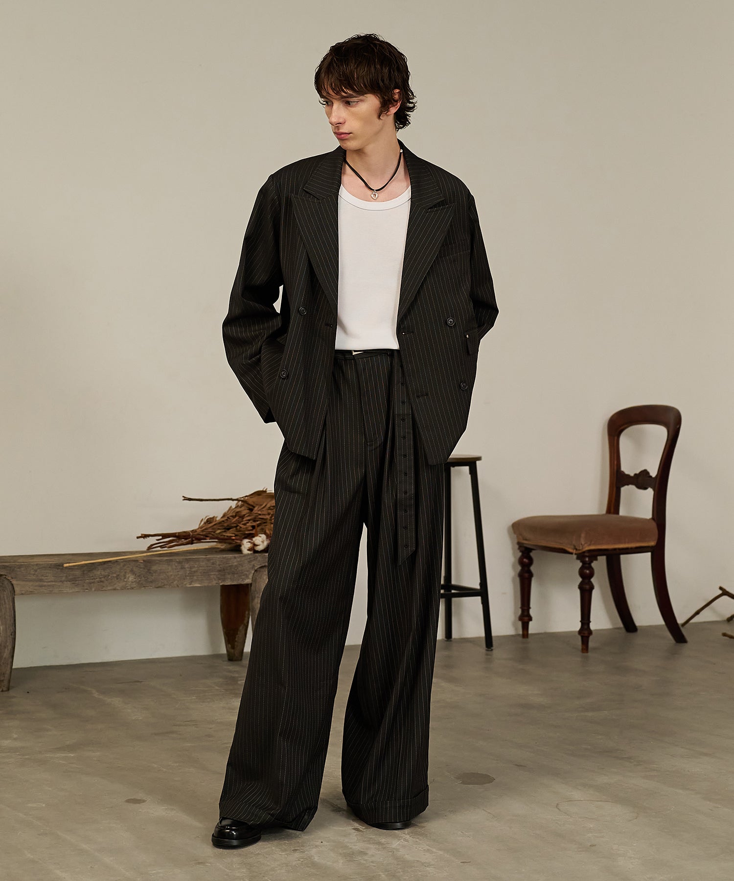 Striped Double-Breasted Jacket （Black）