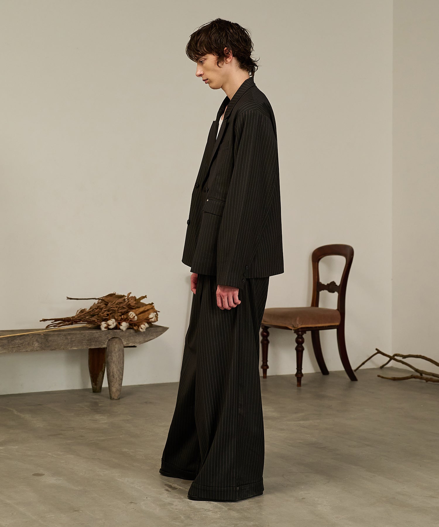 Striped Double-Breasted Jacket （Black）