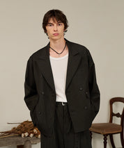 Striped Double-Breasted Jacket （Black）