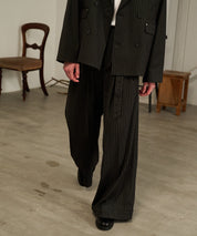 Striped Belted Baggy Slacks （Black）