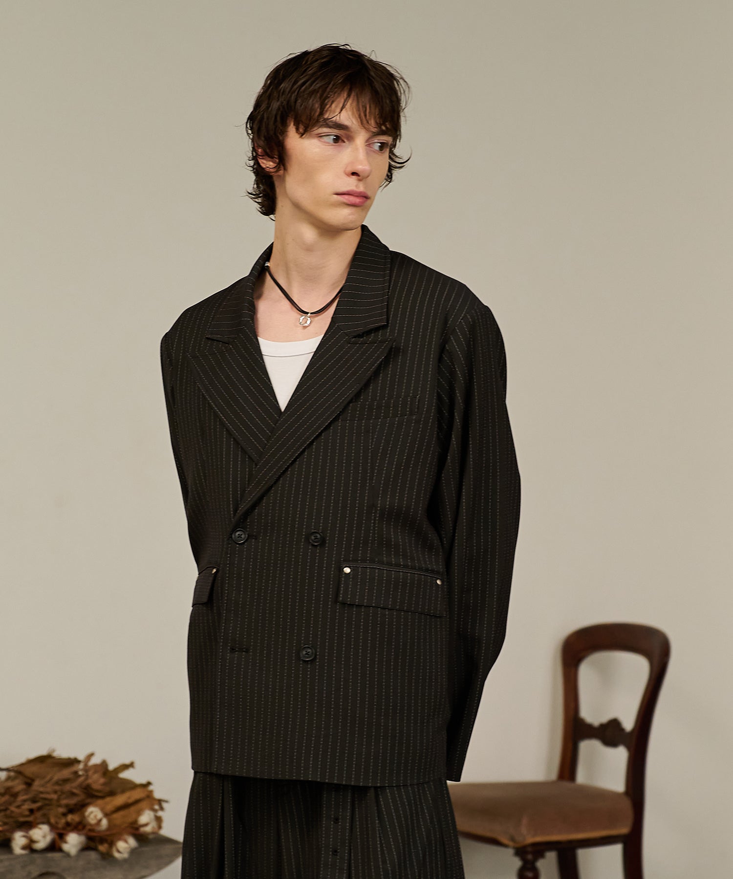 Striped Double-Breasted Jacket （Black）