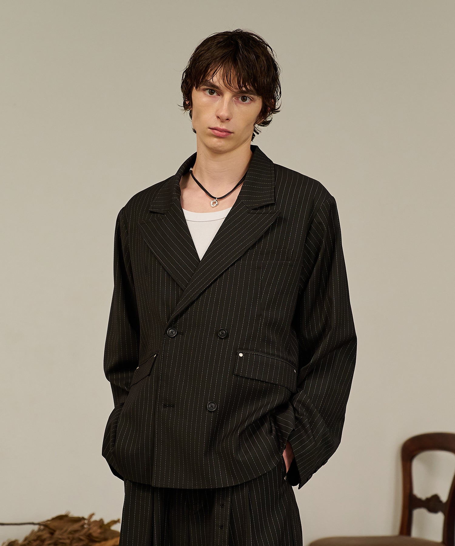 Striped Double-Breasted Jacket （Black）