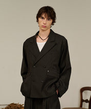 Striped Double-Breasted Jacket （Black）
