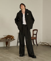 Striped Belted Baggy Slacks （Black）