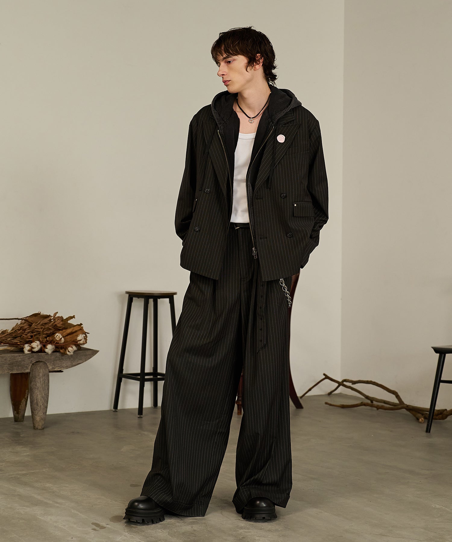 Striped Double-Breasted Jacket （Black）