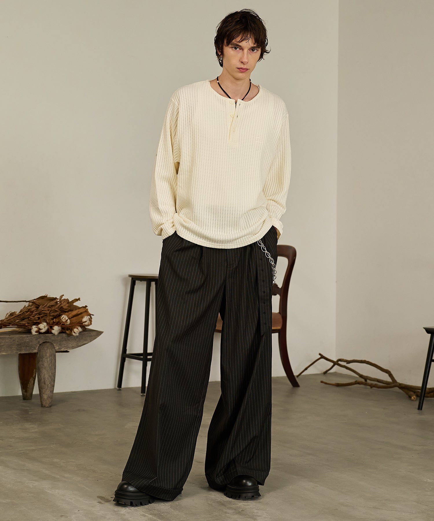 Thermal Texture Henley Top（Ivory）