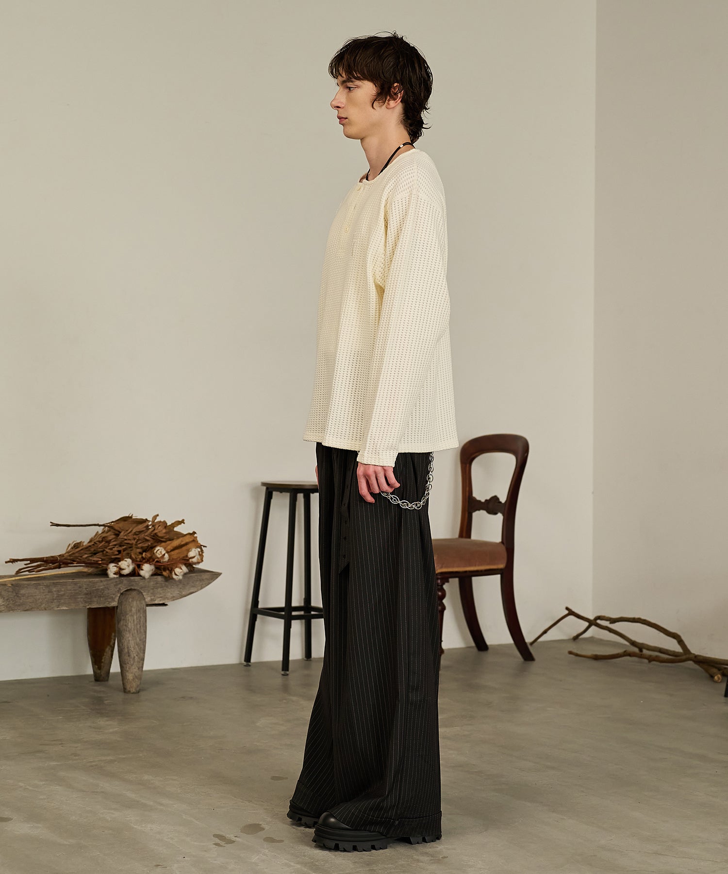 Thermal Texture Henley Top（Ivory）