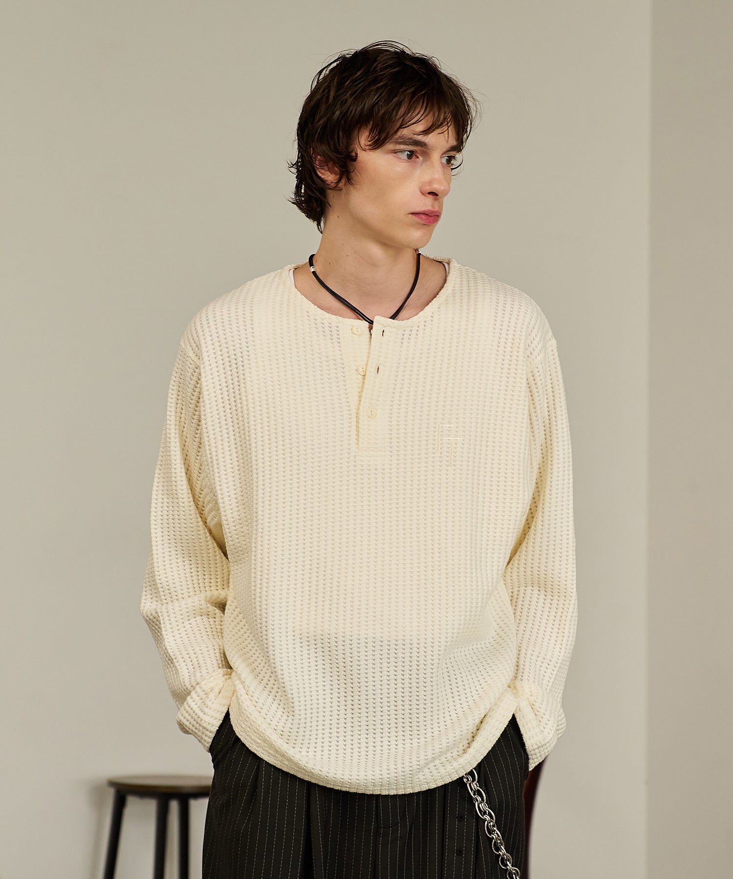 Thermal Texture Henley Top（Ivory）