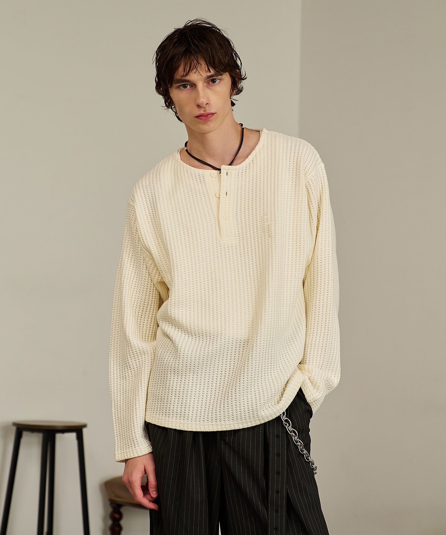 Thermal Texture Henley Top（Ivory）