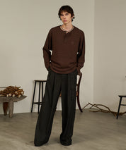 Striped Belted Baggy Slacks （Black）