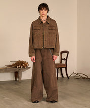 Studded Washed Denim Jacket （Brown)