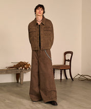 Studded Double Knee Baggy Pants（Brown)