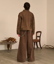 Studded Washed Denim Jacket （Brown)